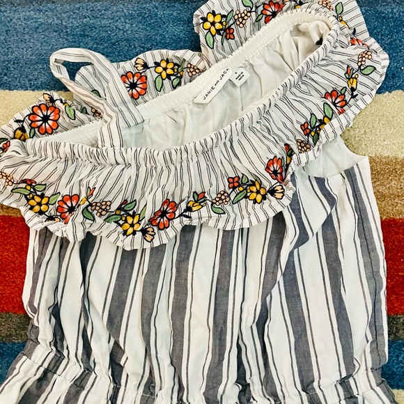 Janie and Jack size 8 preppy pinstripe floral one shoulder romper w/ pockets - Picture 4 of 6